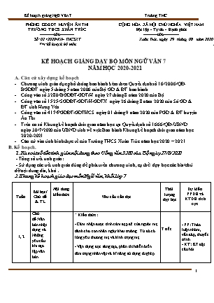 Kế hoạch dạy học Ngữ văn Lớp 7 - Năm học 2020-2021 - Trường THCS Xuân Trúc