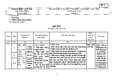 Kế hoạch dạy học Ngữ văn Lớp 7 - Năm học 2020-2021