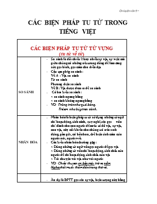 Ôn luyện Ngữ văn Lớp 9 - Các biện pháp tu từ trong Tiếng Việt