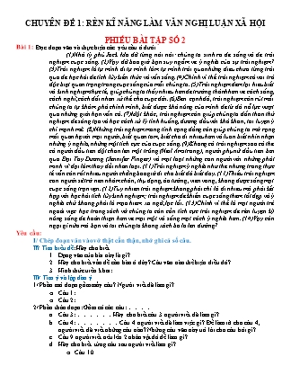 Phiếu bài tập số 2: Rèn kĩ năng làm văn nghị luận xã hội
