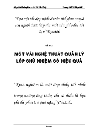 Sáng kiến kinh nghiệm Một vài nghệ thuật quản lý lớp chủ nhiệm có hiệu quả