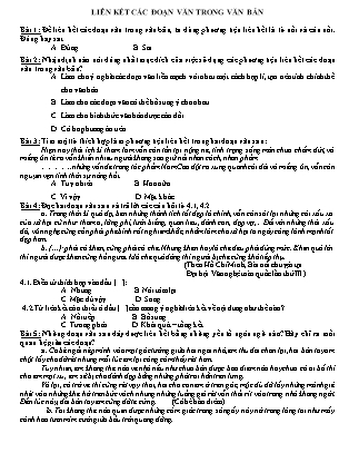 Trắc nghiệm Ngữ văn Lớp 8 - Liên kết các đoạn văn trong văn bản