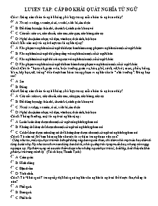 Trắc nghiệm Ngữ văn Lớp 8 - Luyện tập cấp độ khái quát nghĩa từ ngữ