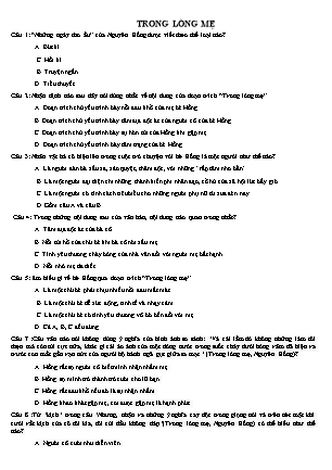 Trắc nghiệm Ngữ văn Lớp 8 - Văn bản "Trong lòng mẹ"