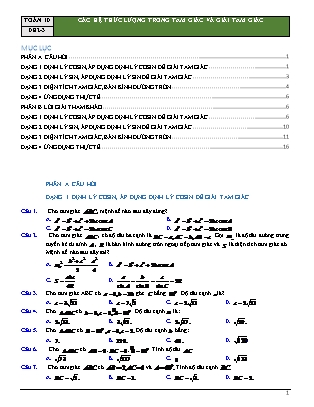 Bài tập ôn tập Hình học Lớp 10 - Bài 2.3: Các hệ thức lượng trong tam giác và giải tam giác (Có lời giải)