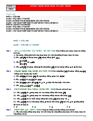 Bài tập ôn tập Hình học Lớp 11 - Bài 2.3: Đường thẳng song song với mặt phẳng (Có lời giải) Bài tập ôn tập Hình học Lớp 11 - Bài 2.3: Đường thẳng song song với mặt phẳng (Có lời giải)