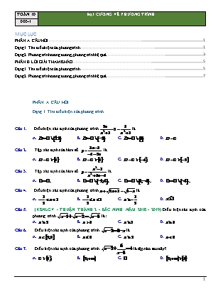 Bài tập ôn tập Toán Lớp 10 - Bài 3.1: Đại cương về phương trình (Có lời giải) Bài tập ôn tập Toán Lớp 10 - Bài 3.1: Đại cương về phương trình (Có lời giải)
