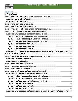 Bài tập ôn tập Toán Lớp 10 - Bài 3.2: Phương trình quy về bậc nhất, bậc hai (Có lời giải)