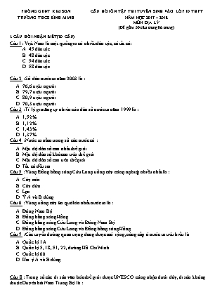 Câu hỏi ôn tập thi tuyển sinh vào Lớp 10 THPT môn Địa lí - Năm học 2017-2018 - Trường THCS Bình Minh (Có đáp án)
