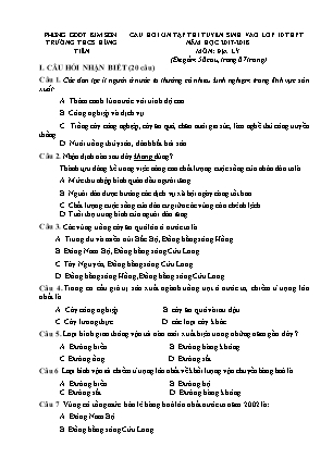 Câu hỏi ôn tập thi tuyển sinh vào Lớp 10 THPT môn Địa lí - Năm học 2017-2018 - Trường THCS Hùng Tiến (Có đáp án) Câu hỏi ôn tập thi tuyển sinh vào Lớp 10 THPT môn Địa lí - Năm học 2017-2018 - Trường THCS Hùng Tiến (Có đáp án)
