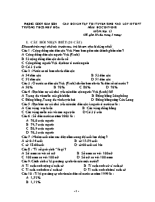 Câu hỏi ôn tập thi tuyển sinh vào Lớp 10 THPT môn Địa lí - Năm học 2017-2018 - Trường THCS Như Hòa (Có đáp án Câu hỏi ôn tập thi tuyển sinh vào Lớp 10 THPT môn Địa lí - Năm học 2017-2018 - Trường THCS Như Hòa (Có đáp án