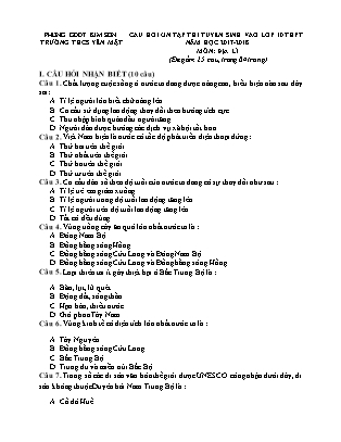 Câu hỏi ôn tập thi tuyển sinh vào Lớp 10 THPT môn Địa lí - Năm học 2017-2018 - Trường THCS Yên Mật (Có đáp án)
