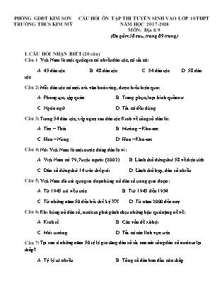 Câu hỏi ôn tập thi tuyển sinh vào Lớp 10 THPT môn Địa lí - Năm học 2017-2018 - Trường THCS Kim Mỹ (Có đáp án)