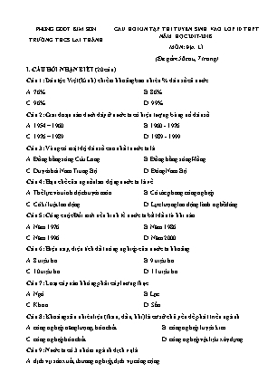 Câu hỏi ôn tập thi tuyển sinh vào Lớp 10 THPT môn Địa lí - Năm học 2017-2018 - Trường THCS Lai Thành (Có đáp án)