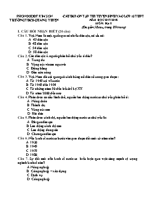 Câu hỏi ôn tập thi tuyển sinh vào Lớp 10 THPT môn Địa lí - Năm học 2017-2018 - Trường THCS Quang Thiện (Có đáp án) Câu hỏi ôn tập thi tuyển sinh vào Lớp 10 THPT môn Địa lí - Năm học 2017-2018 - Trường THCS Quang Thiện (Có đáp án)