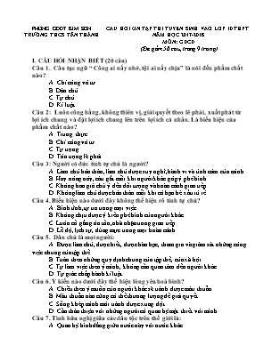 Câu hỏi ôn tập thi tuyển sinh vào Lớp 10 THPT môn Giáo dục công dân - Năm học 2017-2018 - Trường THCS Tân Thành (Có đáp án)