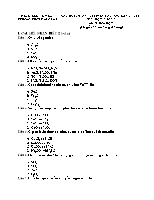 Câu hỏi ôn tập thi tuyển sinh vào Lớp 10 THPT môn Hóa học - Năm học 2017-2018 - Trường THCS Kim Chính (Có đáp án)