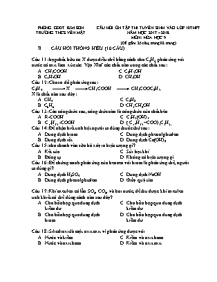 Câu hỏi ôn tập thi tuyển sinh vào Lớp 10 THPT môn Hóa học - Năm học 2017-2018 - Trường THCS Yên Mật (Có đáp án)