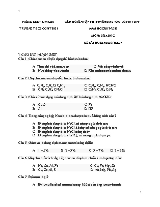 Câu hỏi ôn tập thi tuyển sinh vào Lớp 10 THPT môn Hóa học - Năm học 2017-2018 - Trường THCS Cồn Thoi (Có đáp án)