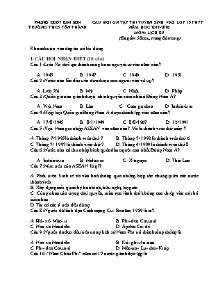 Câu hỏi ôn tập thi tuyển sinh vào Lớp 10 THPT môn Lịch sử - Năm học 2017-2018 - Trường THCS Tân Thành (Có đáp án)