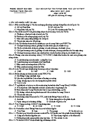 Câu hỏi ôn tập thi tuyển sinh vào Lớp 10 THPT môn Lịch sử - Năm học 2017-2018 - Trường THCS Yên Lộc (Có đáp án)