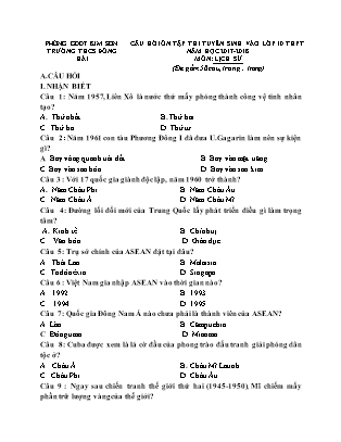 Câu hỏi ôn tập thi tuyển sinh vào Lớp 10 THPT môn Lịch sử - Năm học 2017-2018 - Trường THCS Đông Hải (Có đáp án)