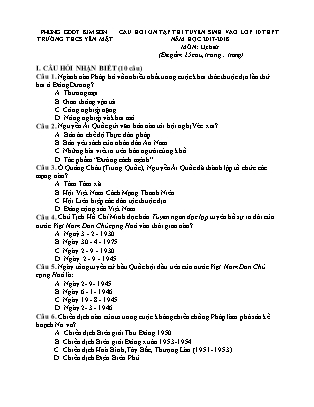 Câu hỏi ôn tập thi tuyển sinh vào Lớp 10 THPT môn Lịch sử - Năm học 2017-2018 - Trường THCS Yên Mật (Có đáp án)