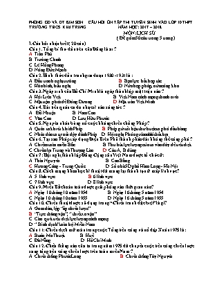 Câu hỏi ôn tập thi tuyển sinh vào Lớp 10 THPT môn Lịch sử - Năm học 2017-2018 - Trường THCS Kim Trung (Có đáp án)