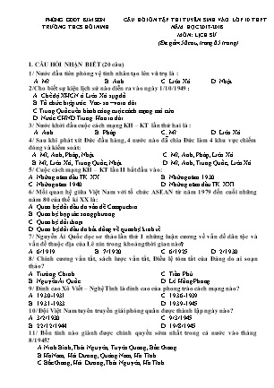 Câu hỏi ôn tập thi tuyển sinh vào Lớp 10 THPT môn Lịch sử - Năm học 2017-2018 - Trường THCS Hồi Ninh (Có đáp án) Câu hỏi ôn tập thi tuyển sinh vào Lớp 10 THPT môn Lịch sử - Năm học 2017-2018 - Trường THCS Hồi Ninh (Có đáp án)