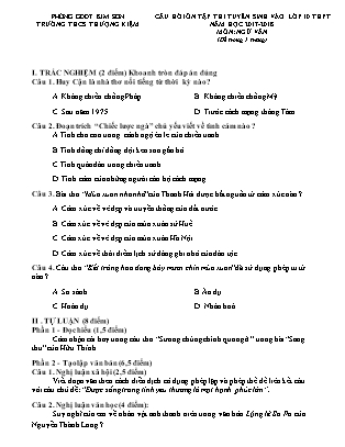 Câu hỏi ôn tập thi tuyển sinh vào Lớp 10 THPT môn Ngữ văn - Đề 1 - Năm học 2017-2018 - Trường THCS Thượng Kiệm (Có đáp án) Câu hỏi ôn tập thi tuyển sinh vào Lớp 10 THPT môn Ngữ văn - Đề 1 - Năm học 2017-2018 - Trường THCS Thượng Kiệm (Có đáp án)
