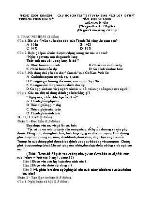 Câu hỏi ôn tập thi tuyển sinh vào Lớp 10 THPT môn Ngữ văn - Đề 2 - Năm học 2017-2018 - Trường THCS Kim Mỹ (Có đáp án)