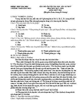 Câu hỏi ôn tập thi tuyển sinh vào Lớp 10 THPT môn Ngữ văn - Năm học 2017-2018 - Trường THCS Cồn Thoi (Có đáp án)