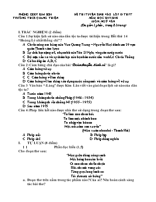 Câu hỏi ôn tập thi tuyển sinh vào Lớp 10 THPT môn Ngữ văn - Năm học 2017-2018 - Trường THCS Quang Thiện (Có đáp án) Câu hỏi ôn tập thi tuyển sinh vào Lớp 10 THPT môn Ngữ văn - Năm học 2017-2018 - Trường THCS Quang Thiện (Có đáp án)