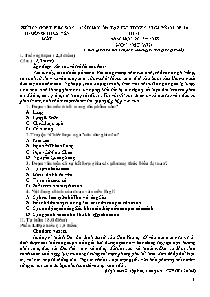 Câu hỏi ôn tập thi tuyển sinh vào Lớp 10 THPT môn Ngữ văn - Năm học 2017-2018 - Trường THCS Yên Mật (Có đáp án)