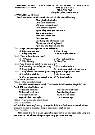 Câu hỏi ôn tập thi tuyển sinh vào Lớp 10 THPT môn Ngữ văn - Năm học 2017-2018 - Trường THCS Lai Thành (Có đáp án)