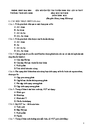 Câu hỏi ôn tập thi tuyển sinh vào Lớp 10 THPT môn Sinh học - Năm học 2017-2018 - Trường THCS Hồi Ninh (Có đáp án) Câu hỏi ôn tập thi tuyển sinh vào Lớp 10 THPT môn Sinh học - Năm học 2017-2018 - Trường THCS Hồi Ninh (Có đáp án)