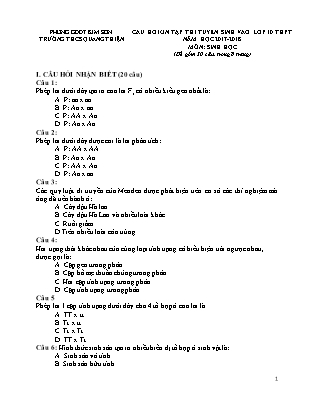 Câu hỏi ôn tập thi tuyển sinh vào Lớp 10 THPT môn Sinh học - Năm học 2017-2018 - Trường THCS Quang Thiện (Có đáp án)