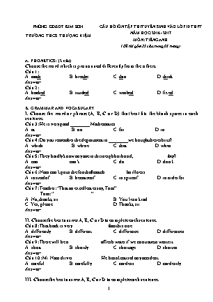 Câu hỏi ôn tập thi tuyển sinh vào Lớp 10 THPT môn Tiếng Anh - Đề 2 - Năm học 2017-2018 - Trường THCS Thượng Kiệm (Có đáp án)
