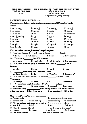 Câu hỏi ôn tập thi tuyển sinh vào Lớp 10 THPT môn Tiếng Anh - Năm học 2017-2018 - Trường THCS Bình Minh (Có đáp án)