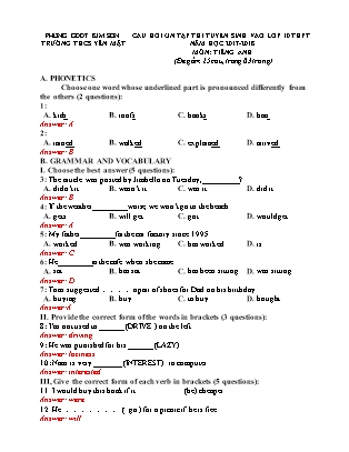 Câu hỏi ôn tập thi tuyển sinh vào Lớp 10 THPT môn Tiếng Anh - Năm học 2017-2018 - Trường THCS Yên Mật (Có đáp án)
