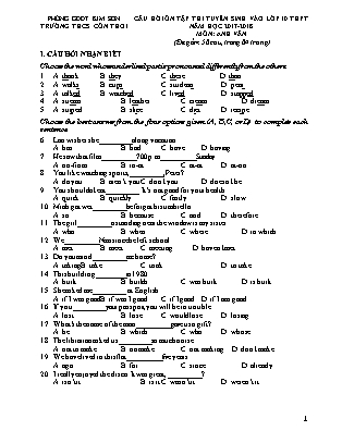 Câu hỏi ôn tập thi tuyển sinh vào Lớp 10 THPT môn Tiếng Anh - Đề 2 - Năm học 2017-2018 - Trường THCS Cồn Thoi (Có đáp án)