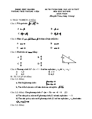 Câu hỏi ôn tập thi tuyển sinh vào Lớp 10 THPT môn Toán - Đề 1 - Năm học 2017-2018 - Trường THCS Thượng Kiệm (Có đáp án) Câu hỏi ôn tập thi tuyển sinh vào Lớp 10 THPT môn Toán - Đề 1 - Năm học 2017-2018 - Trường THCS Thượng Kiệm (Có đáp án)