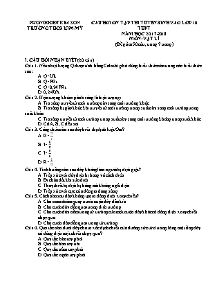 Câu hỏi ôn tập thi tuyển sinh vào Lớp 10 THPT môn Vật lí - Năm học 2017-2018 - Trường THCS Kim Mỹ (Có đáp án)
