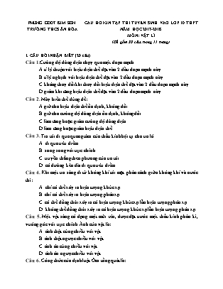 Câu hỏi ôn tập thi tuyển sinh vào Lớp 10 THPT môn Vật lí - Năm học 2017-2018 - Trường THCS Ân Hòa (Có đáp án) Câu hỏi ôn tập thi tuyển sinh vào Lớp 10 THPT môn Vật lí - Năm học 2017-2018 - Trường THCS Ân Hòa (Có đáp án)