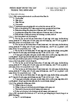 Câu hỏi trắc nghiệm Sinh học Lớp 9 - Năm học 2017-2018 - Trường THCS Bình Minh (Có đáp án)