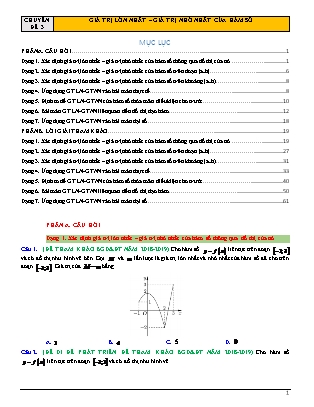 Chuyên đề Đại số Lớp 12 - Chương 1 - Đề 3: Giá trị lớn nhất, giá trị nhỏ nhất của hàm số (Có lời giải)