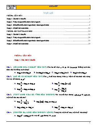 Chuyên đề Đại số Lớp 12 - Chương 2 - Đề 10: Logarit (Có lời giải)