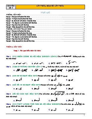 Chuyên đề Đại số Lớp 12 - Chương 2 - Đề 9: Lũy thừa, hàm số lũy thừa (Có lời giải)