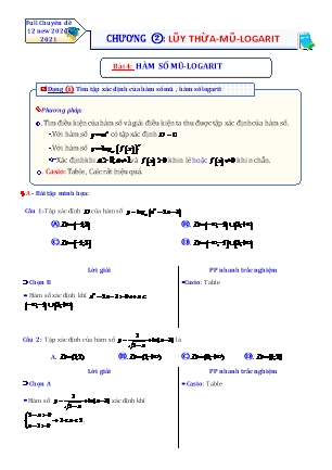 Chuyên đề Giải tích Lớp 12 - Chương 2: Lũy thừa. Mũ. Logarit - Bài 4: Hàm số mũ. Logarit (Có đáp án)