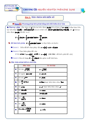 Chuyên đề Giải tích Lớp 12 - Chương 3: Nguyên hàm. Tích phân. Ứng dụng - Bài 3: Tích phân đổi biến số (Có đáp án)